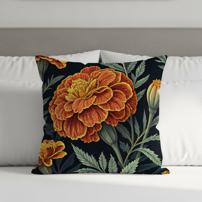 Vibrant Marigold Garden Art Deco Style Decorative Floral Throw Pillows - Walk Greener