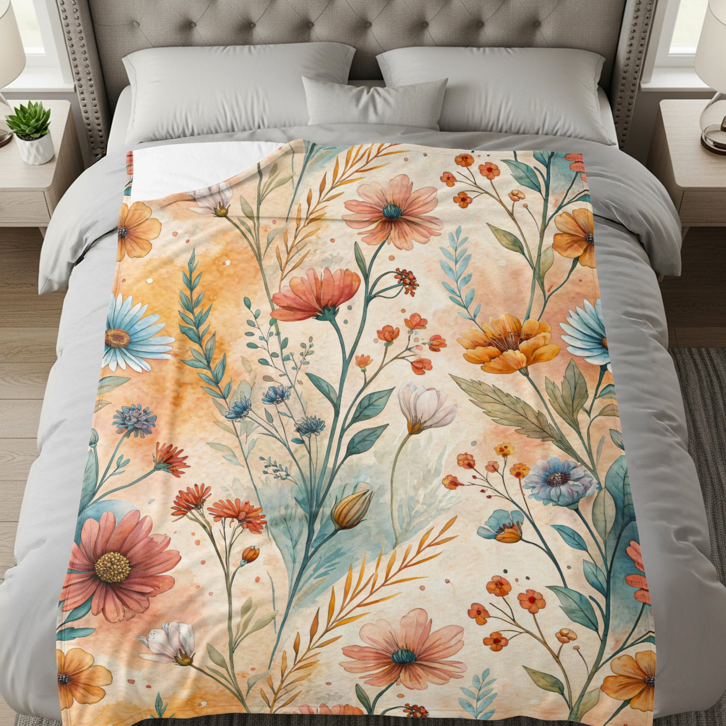 Watercolor Floral Pattern with Flowers and Leaves Design - Walk Greener