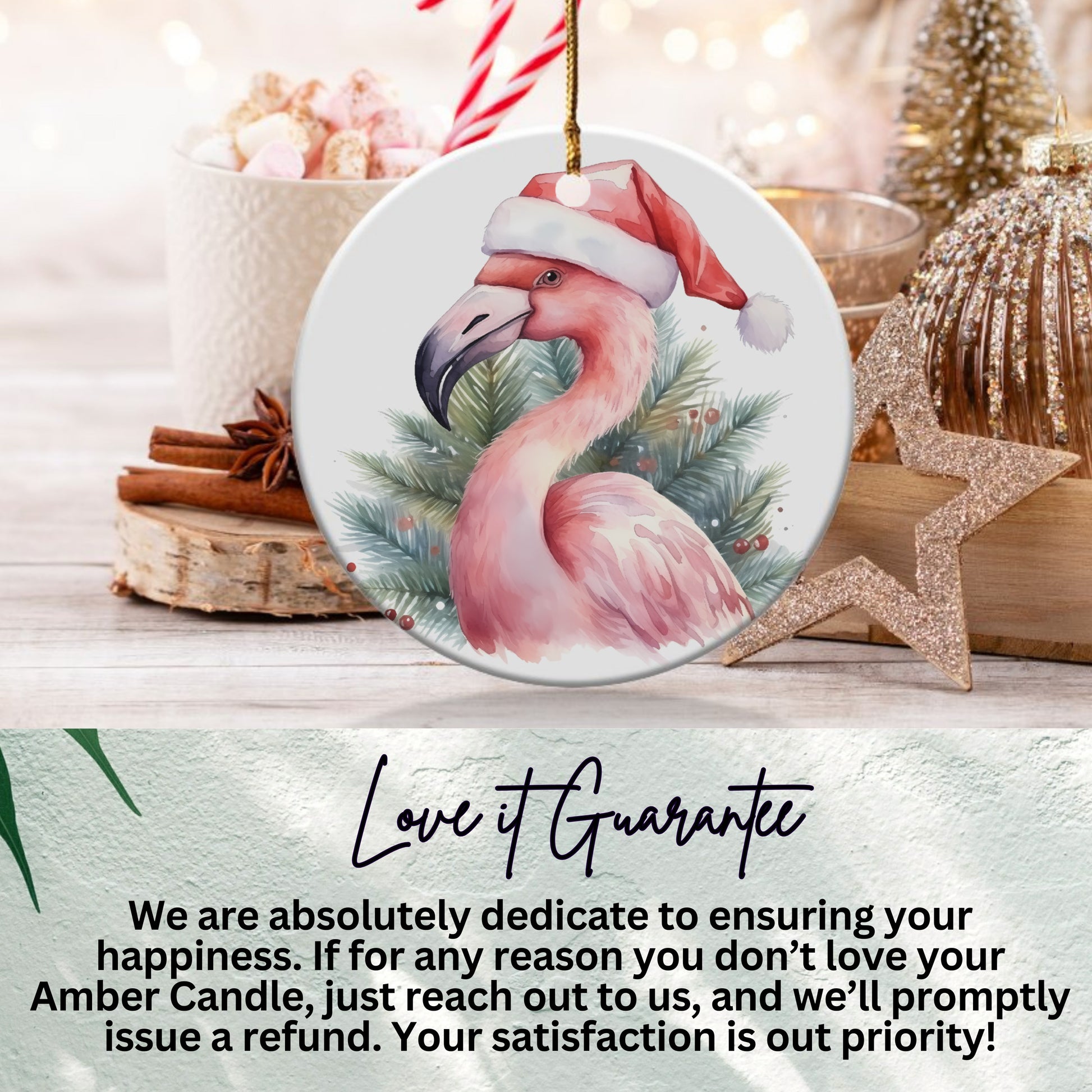 Christmas Flamingo With Santa Hat Ornament product type