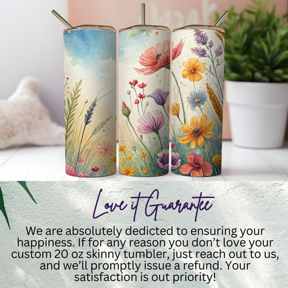 Watercolor Floral Field Design Beautiful Flower Art 20 oz Skinny Tumbler - Walk Greener