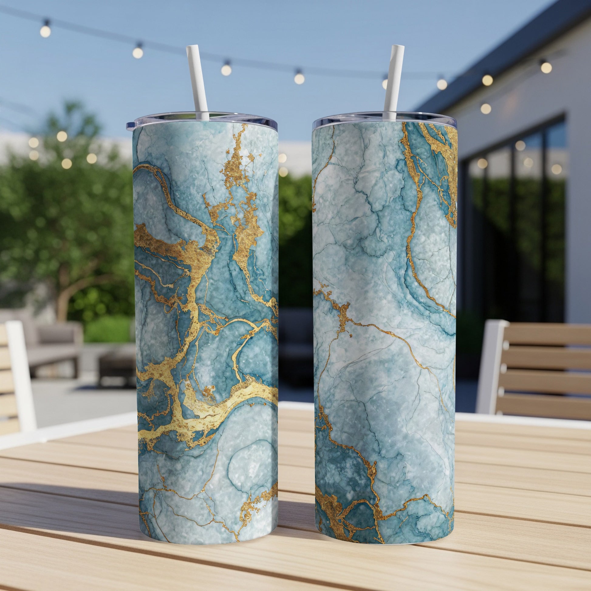 Elegant Marble Design Tumbler with Gold Accents