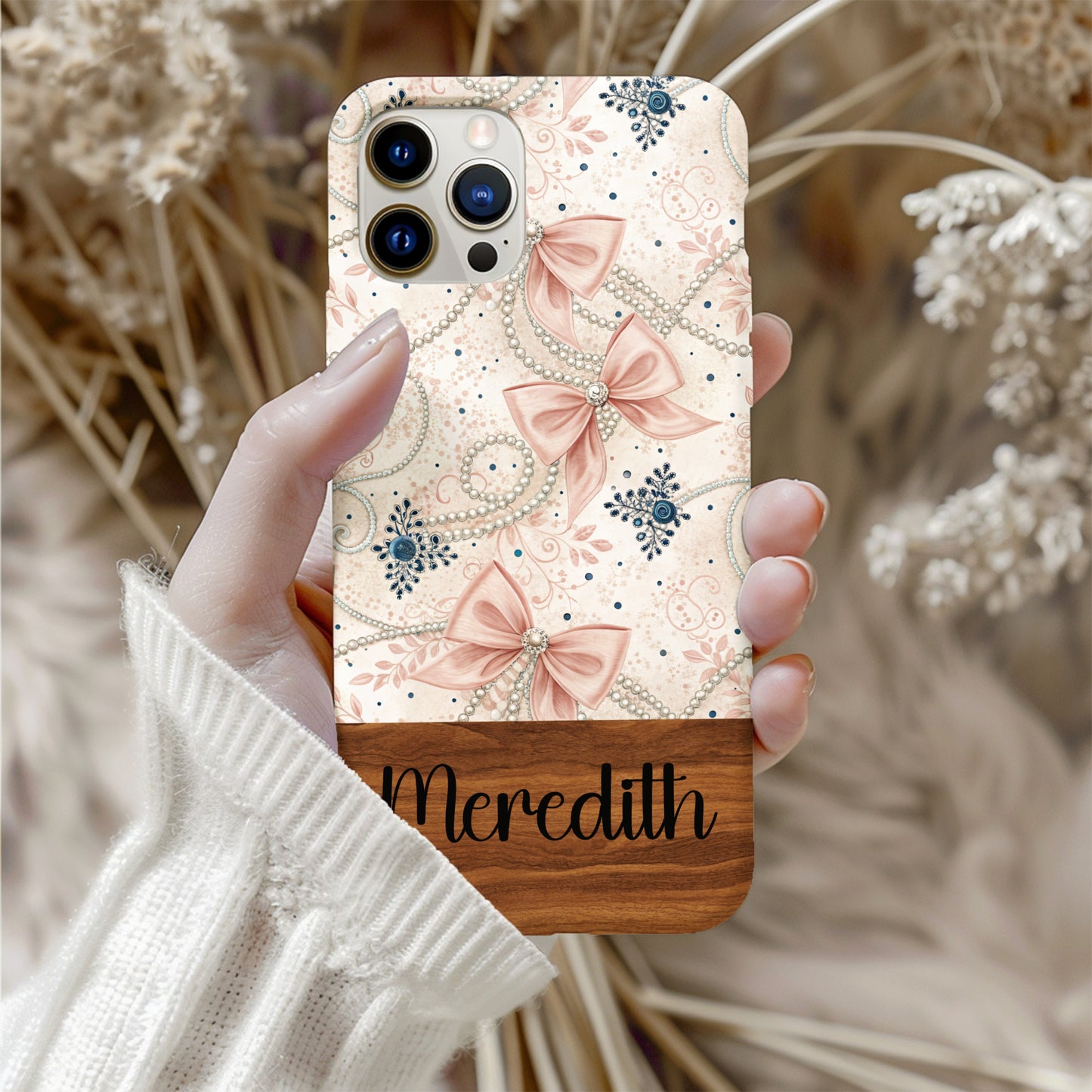 Elegant Floral and Bow Design Personalized Phone Case