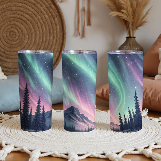 Northern Lights Mountain Landscape Tumbler