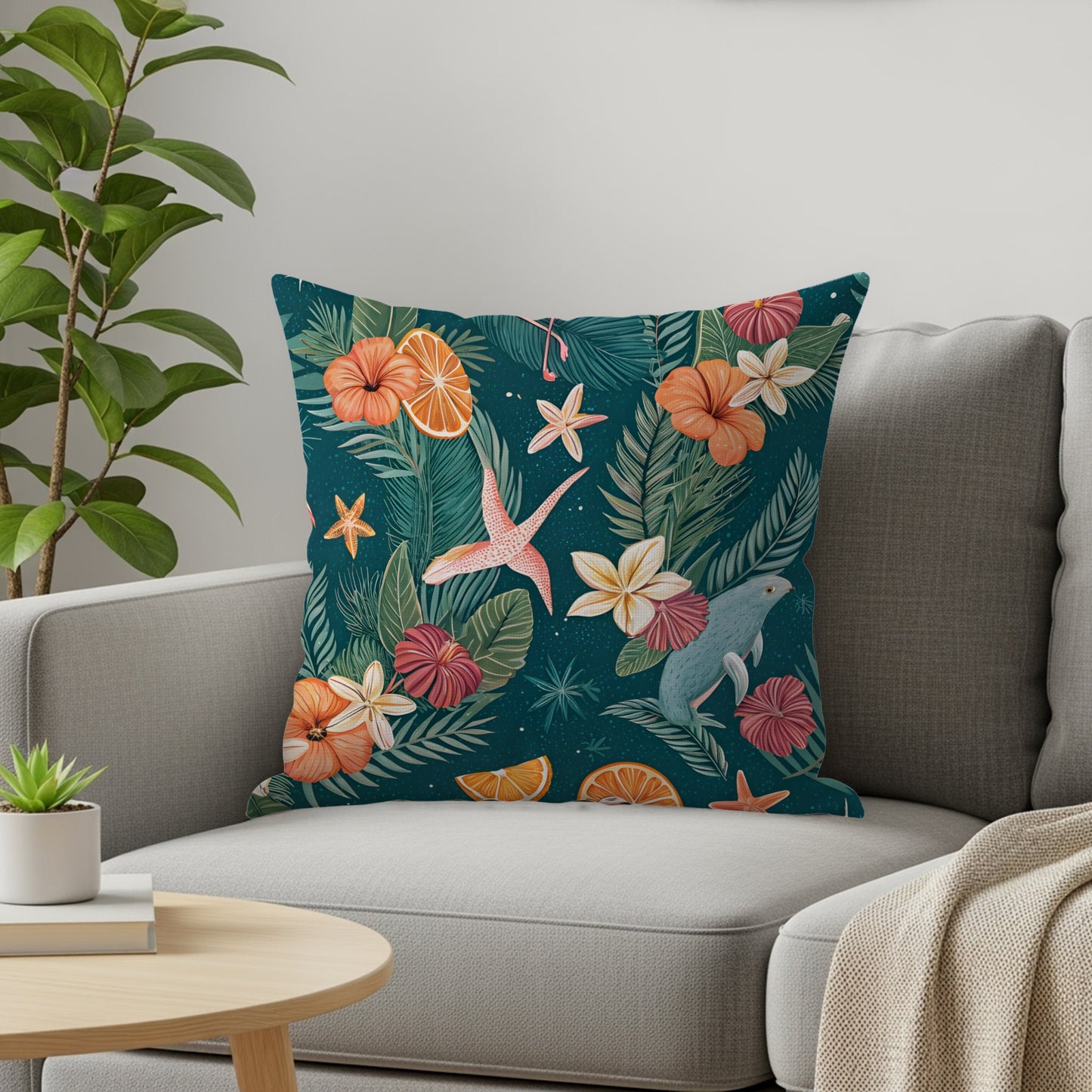 Seamless Tropical Design Featuring Flamingoes Flowers Throw Pillows - Walk Greener