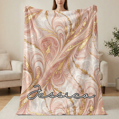 Rose Gold Marble Custom Name Personalized Unique Blanket - Walk Greener