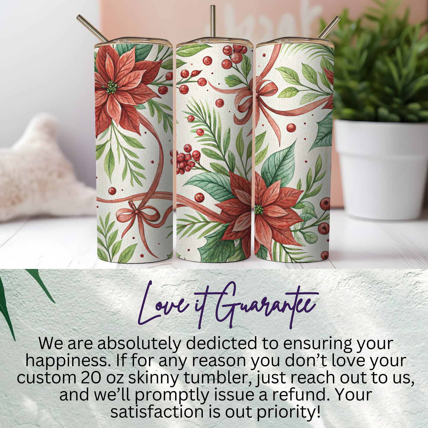 Custom 20 oz Skinny Tumbler with Beautiful Floral Design