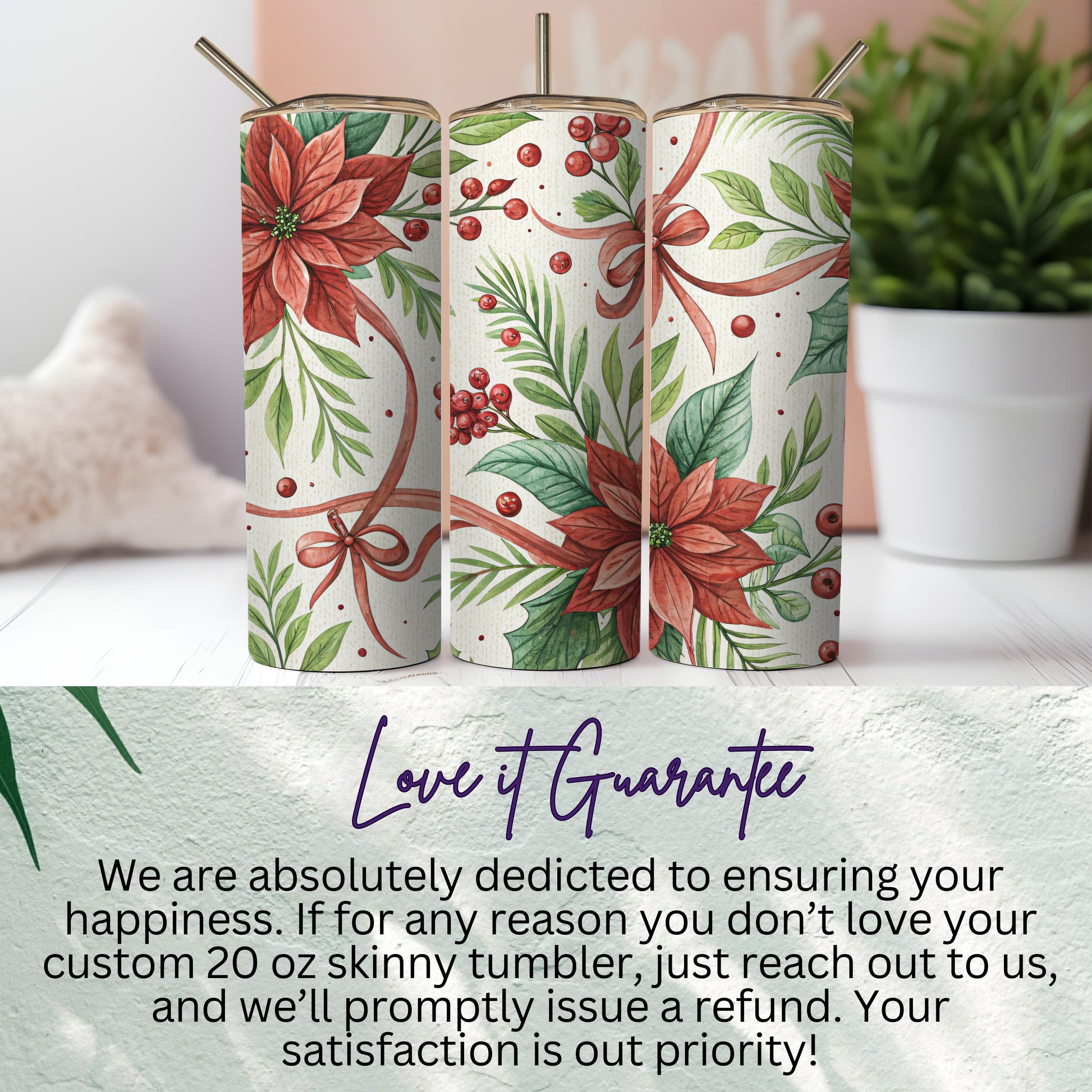 Custom 20 oz Skinny Tumbler with Beautiful Floral Design