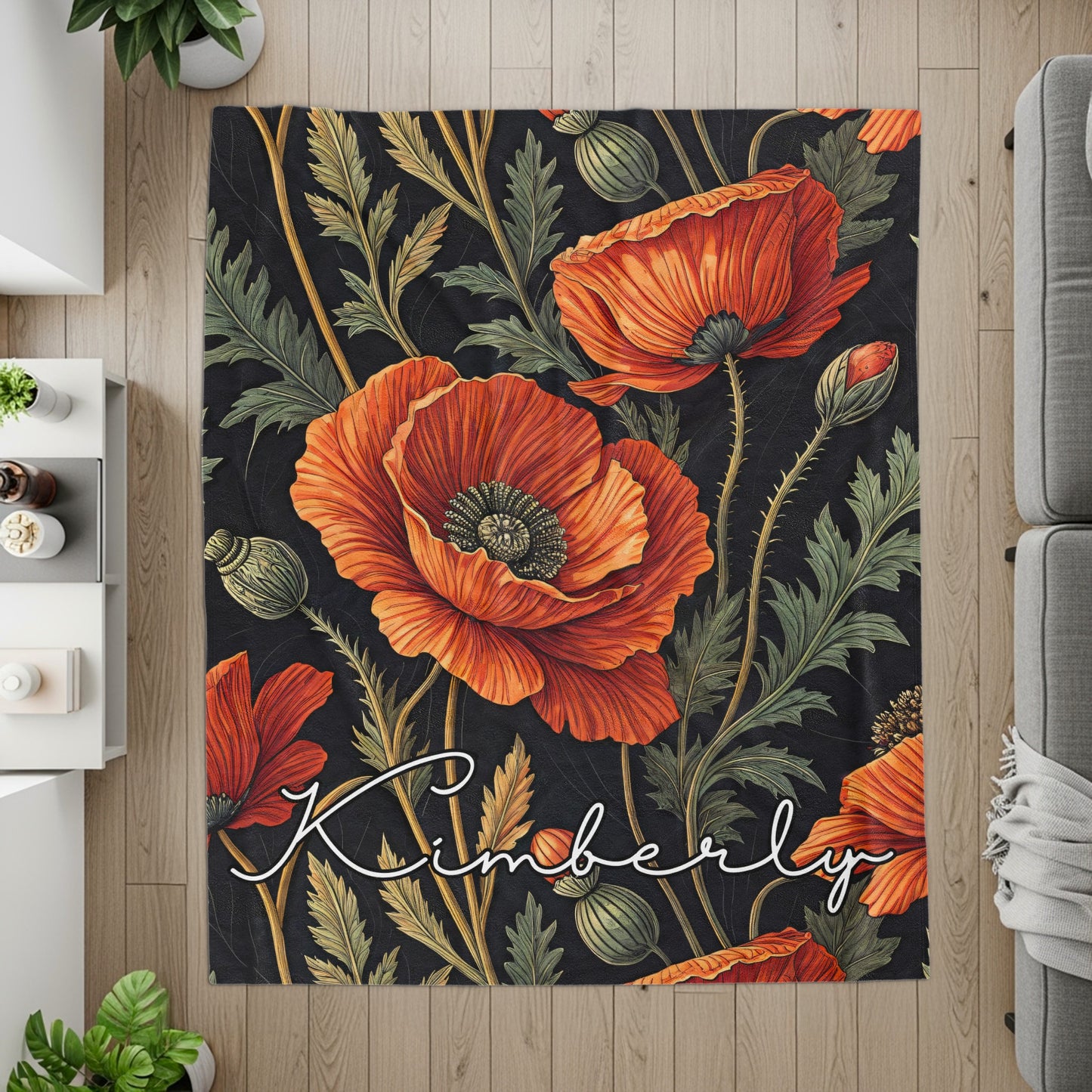 Floral Pattern Red and Green with Custom Name Blanket - Walk Greener