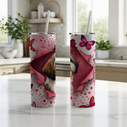 Adorable Dog and Butterflies Design Tumbler Cup