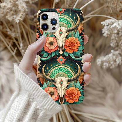 Boho Skull Floral Pattern With Custom Name Initial Phone Case - Walk Greener