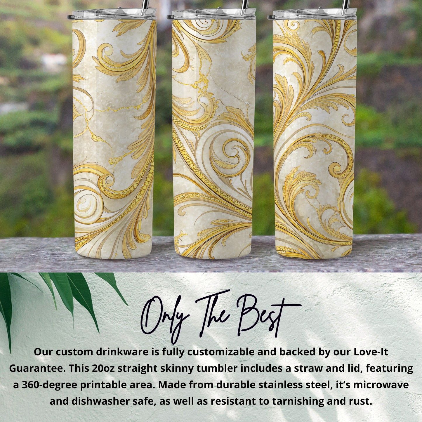 Elegant Gold Swirl Design 20oz Skinny Tumbler Cup