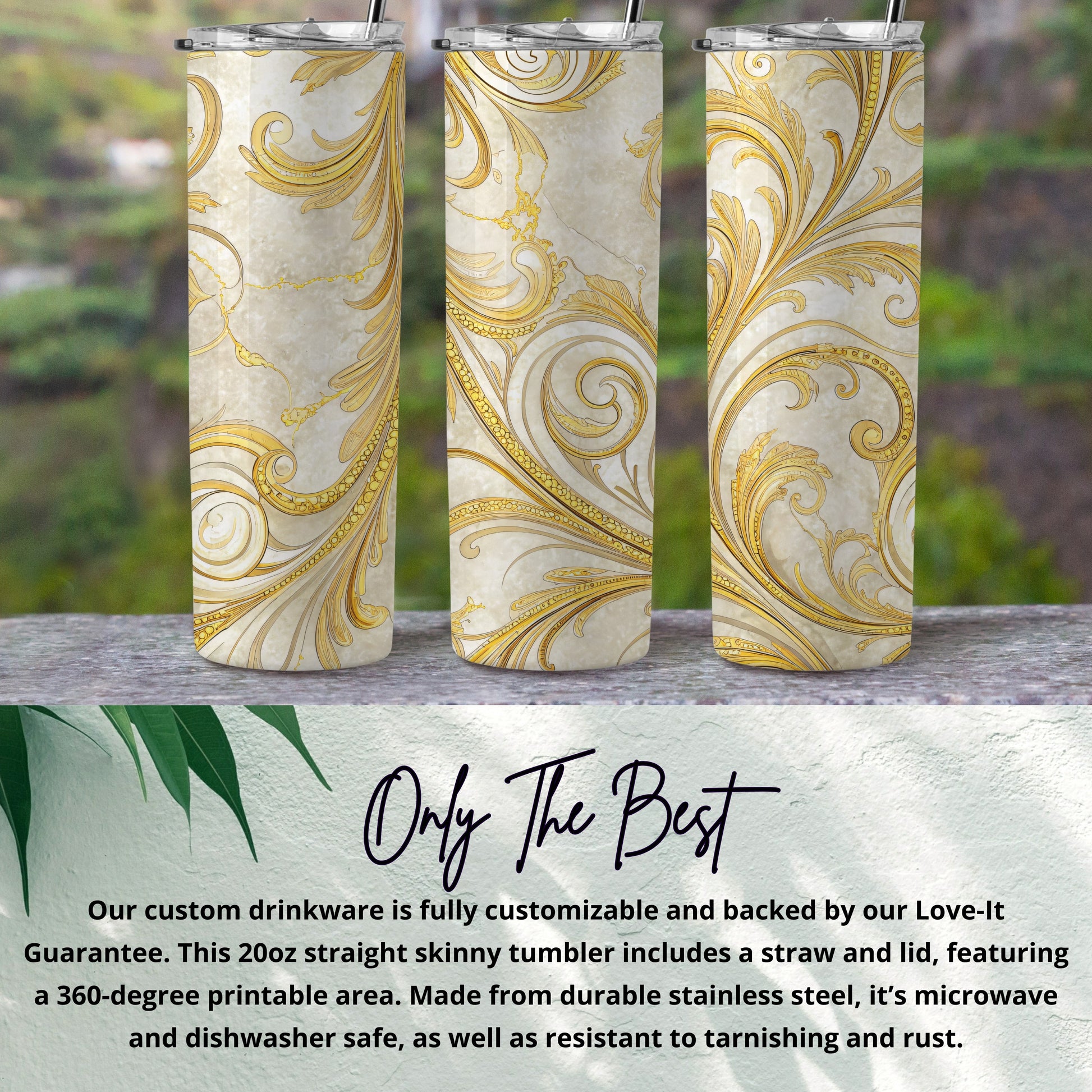 Elegant Gold Swirl Design 20oz Skinny Tumbler Cup