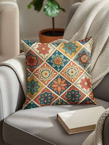 Vibrant Multicolor Floral Patchwork Cushion Cover