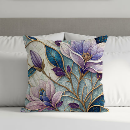 Stunning Purple and Blue Floral Patterns Throw Pillow