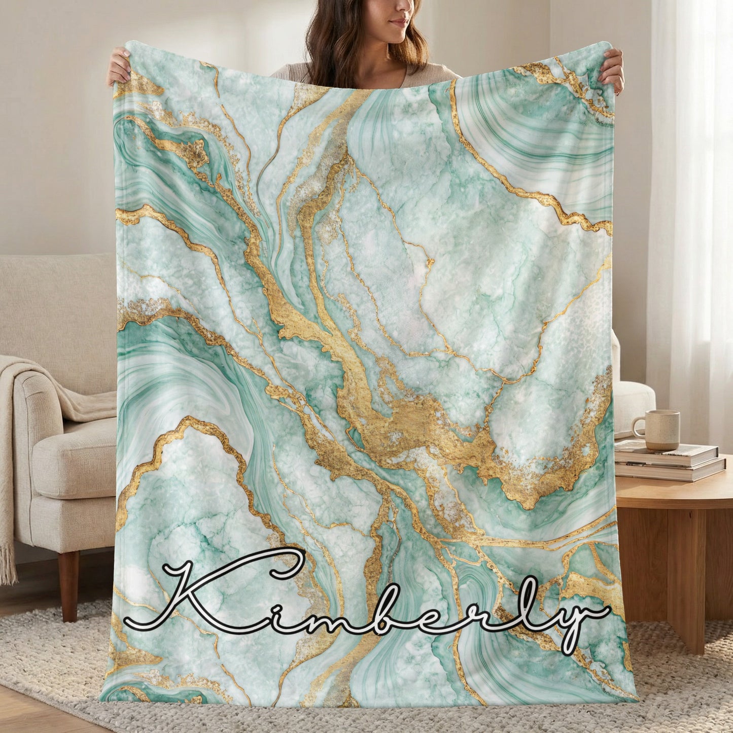 Personalized Green Marble Custom Name Design Blanket