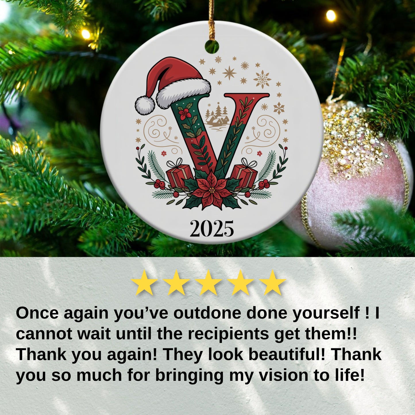 2025 Ornament with Santa Hat and Floral Design product