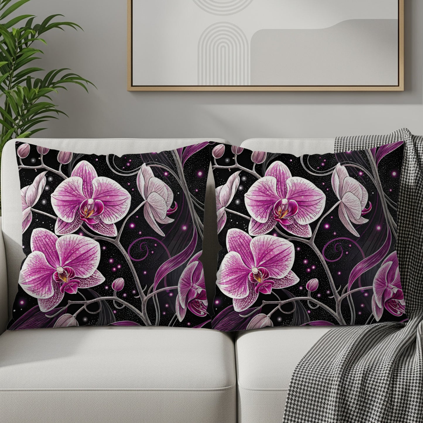 Elegant Orchid Design Throw Pillow Set Floral Décor