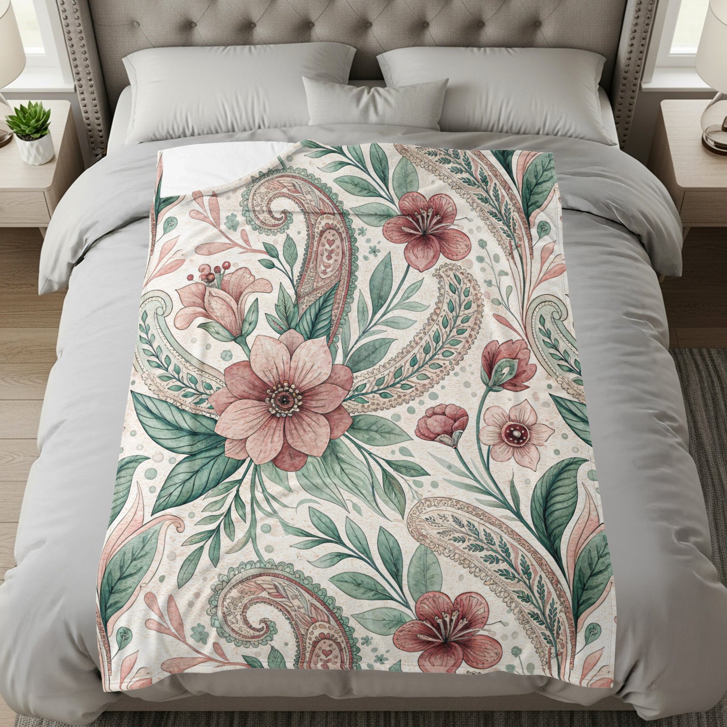 Floral Paisley Art Nouveau Design Pattern Pink and Green - Walk Greener