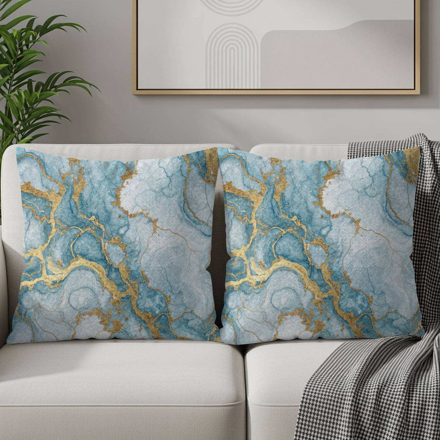 Abstract Gold Veins In Blue Art Decorative Floral Throw Pillows - Walk Greener