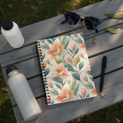 Vibrant Floral Print Notebook with Pink and Green Leaves