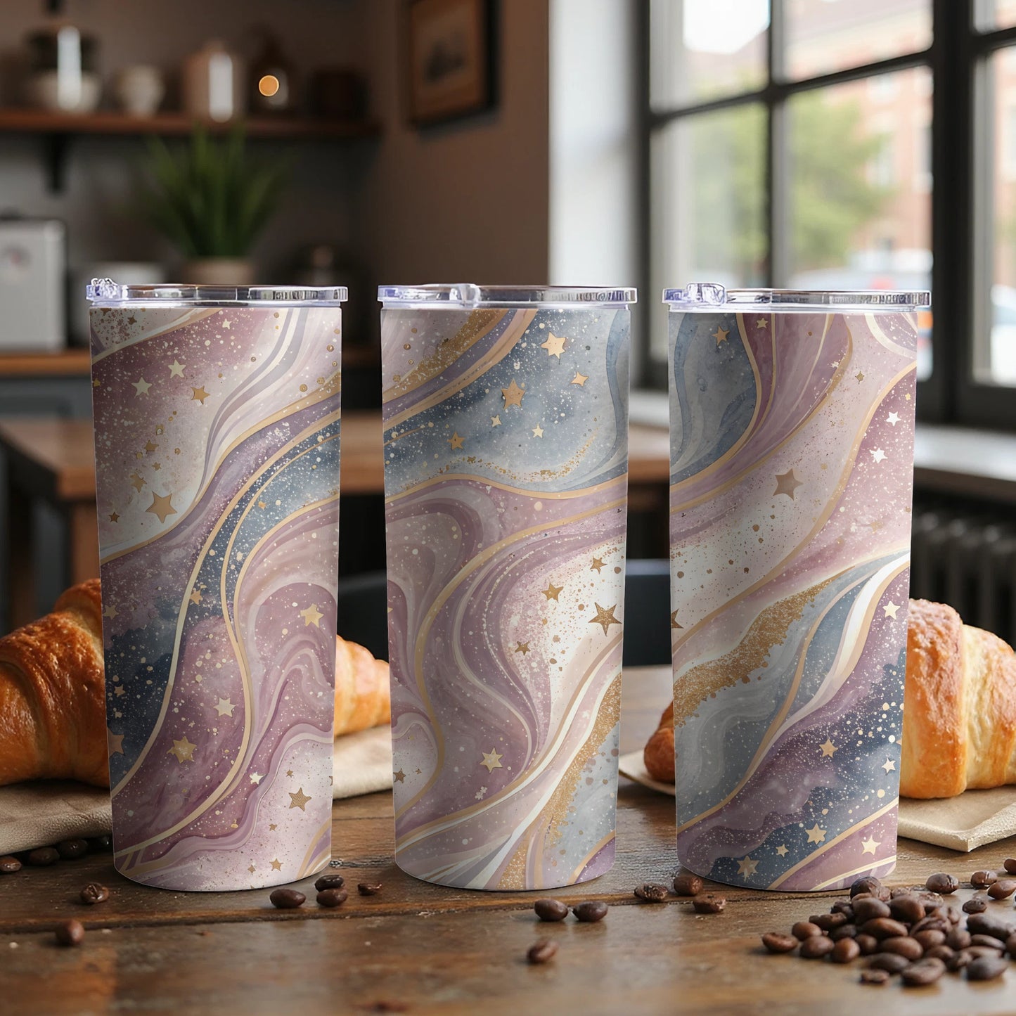Stunning Starry Night Design Travel Tumbler Set
