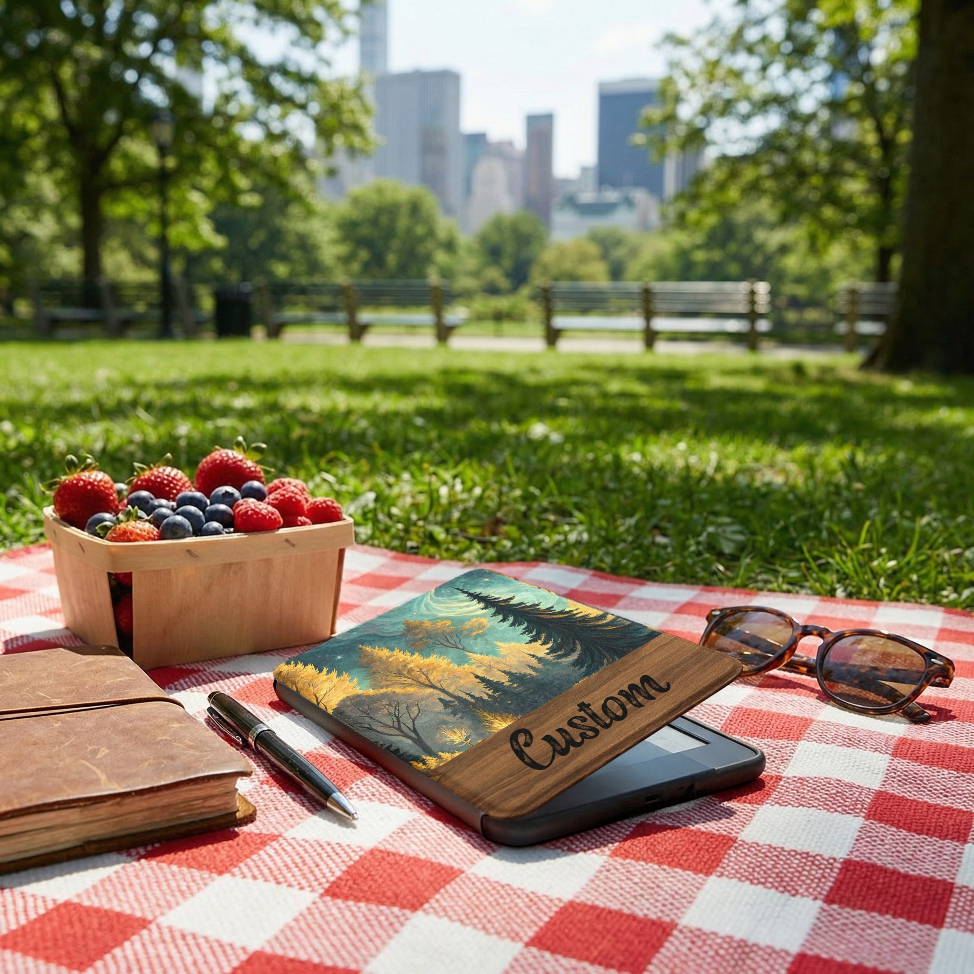 Custom Nature-Themed Tablet Sleeve with Scenic Forest Design