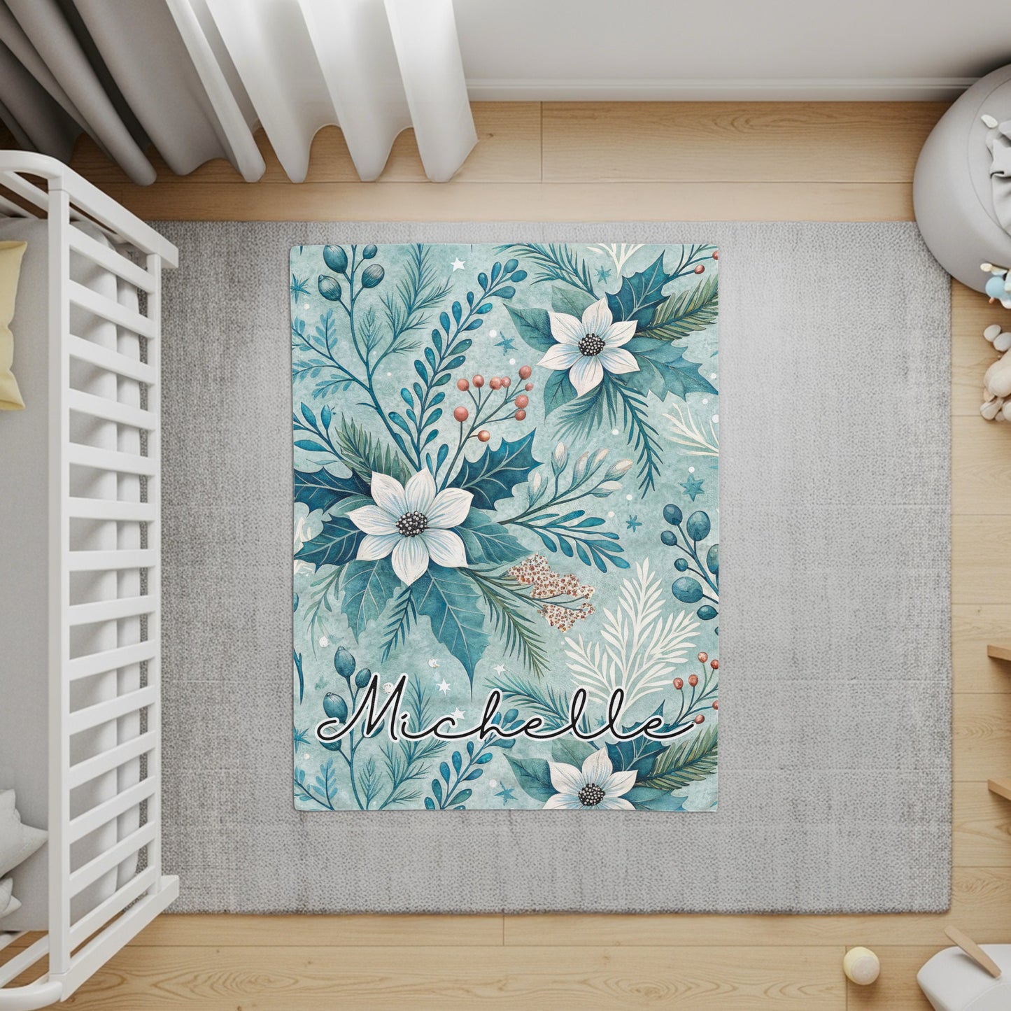 Personalized Floral Baby Name Nursery Decor Rug
