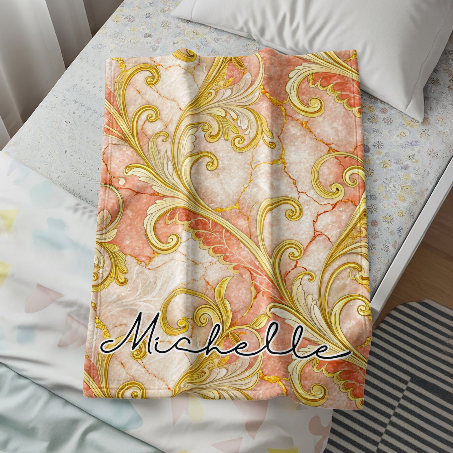 Elegant Golden Pattern Custom Name Design Personalized Blanket - Walk Greener