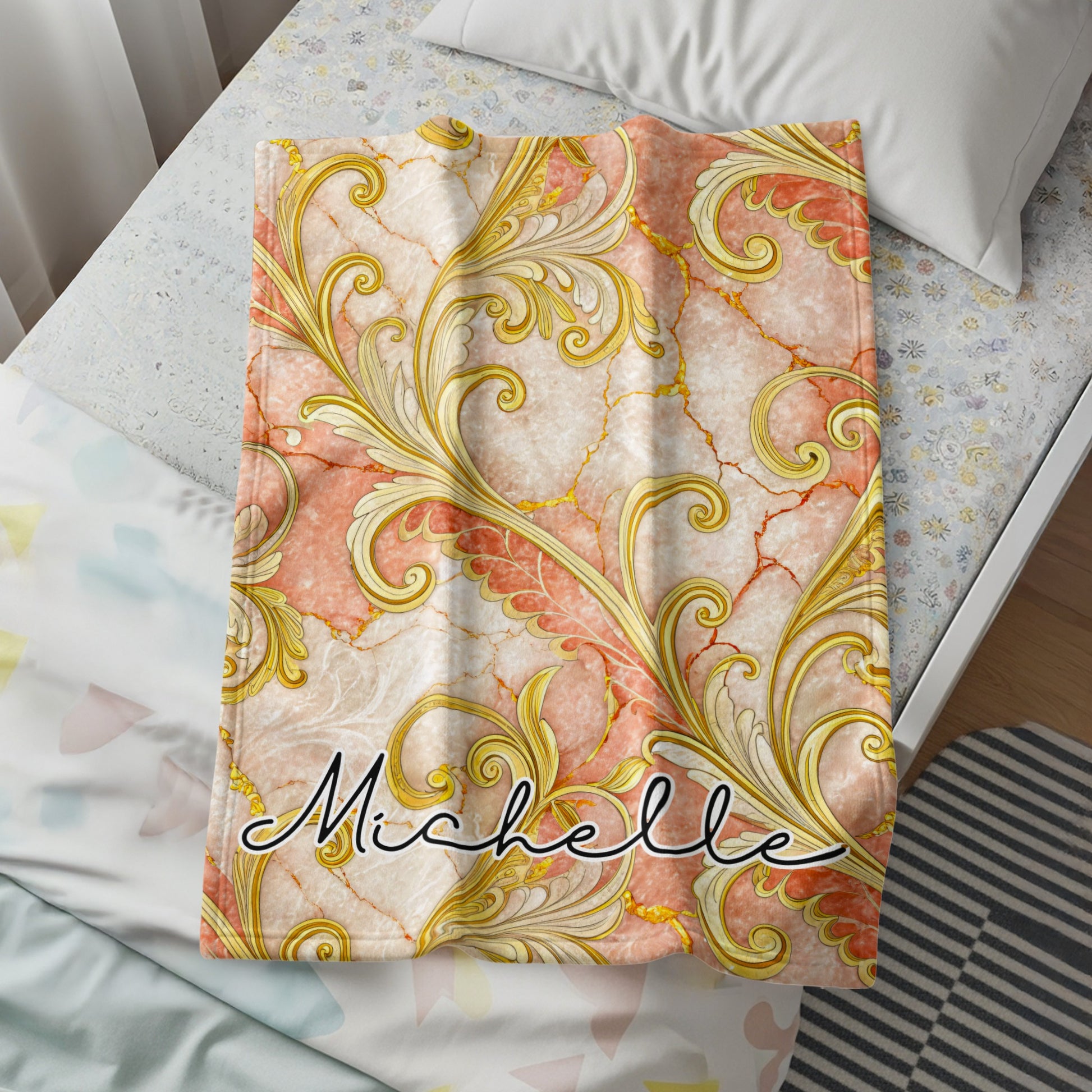 Elegant Golden Pattern Custom Name Design Personalized Blanket - Walk Greener