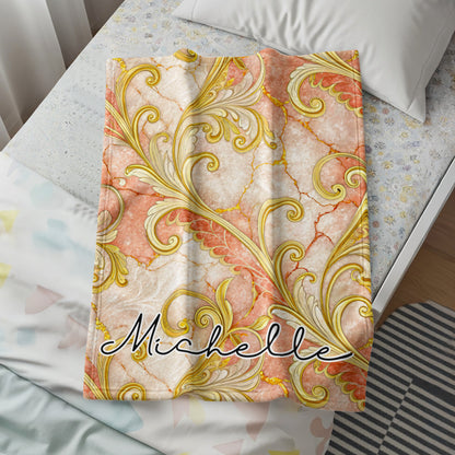 Elegant Golden Pattern Custom Name Design Personalized Blanket - Walk Greener