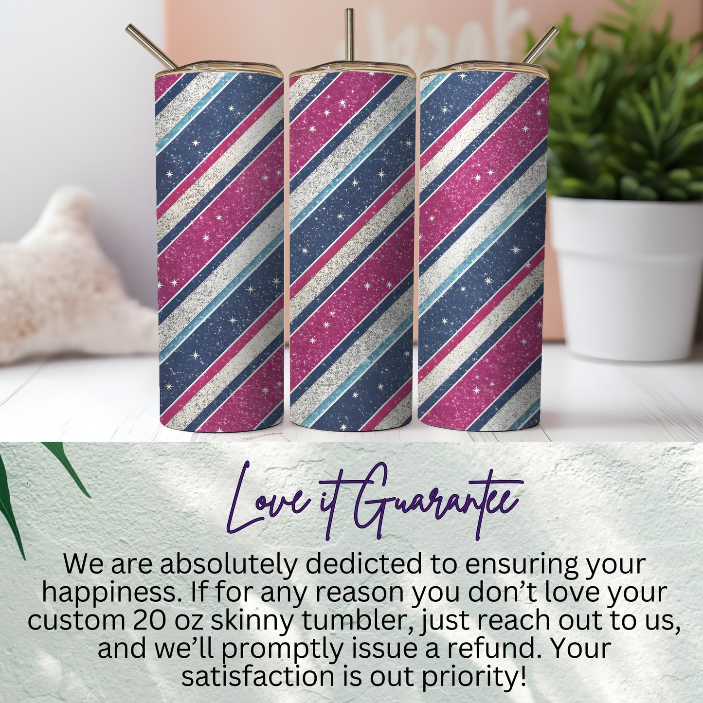 Stripped Stars Pattern Blue and Pink Design Tumbler - Walk Greener