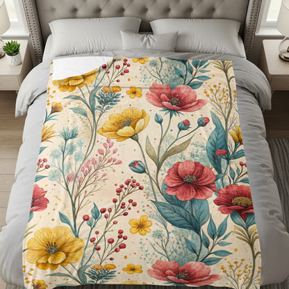 Red Yellow Floral Watercolor Botanical Art Design - Walk Greener