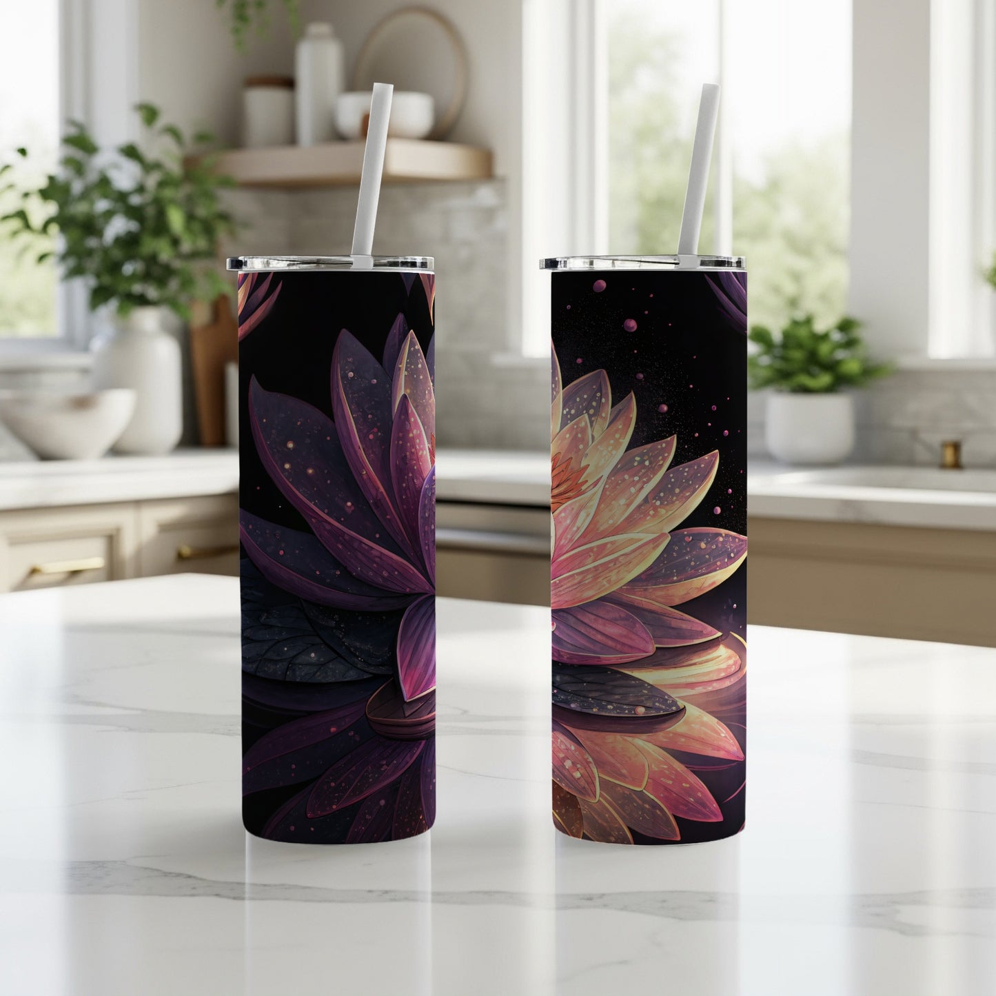 Artistic Pink Lotus On Water Design Pattern Tumblers - Walk Greener