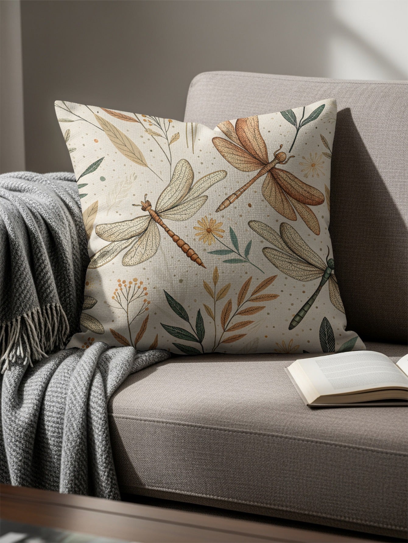 Beautiful Dragonfly and Floral Elegant Throw Pillow