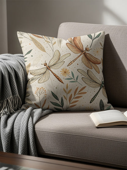 Beautiful Dragonfly and Floral Elegant Throw Pillow