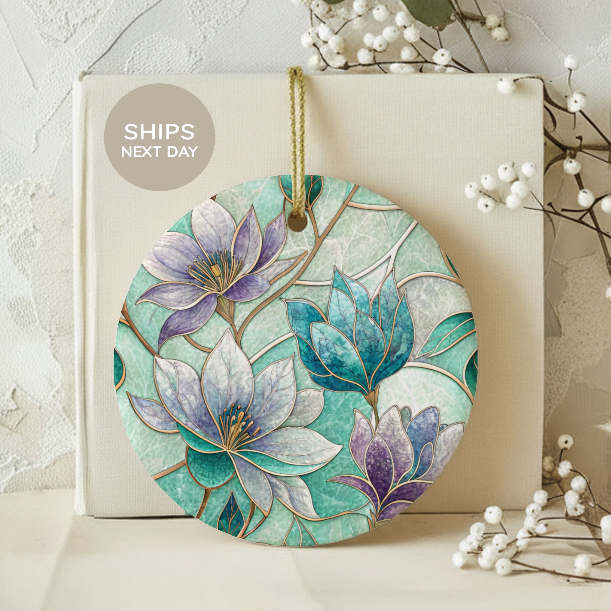 Beautiful Floral Design Round Ornament for Home Decor