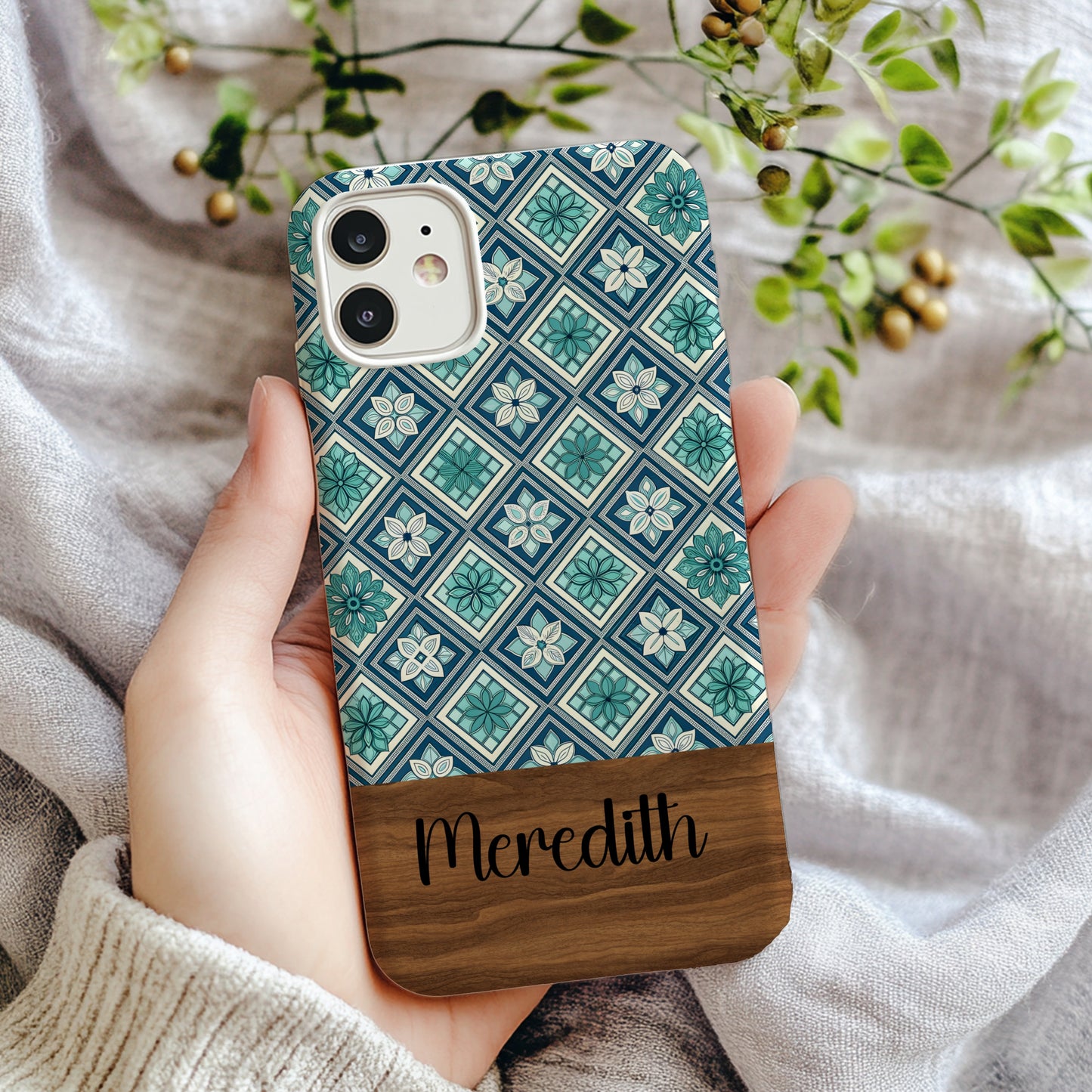 Personalized Floral Geometric Design Phone Case