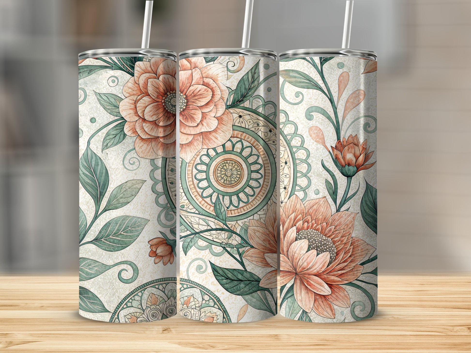 Floral Mandala Watercolor Design 20 oz Skinny Tumbler - Walk Greener