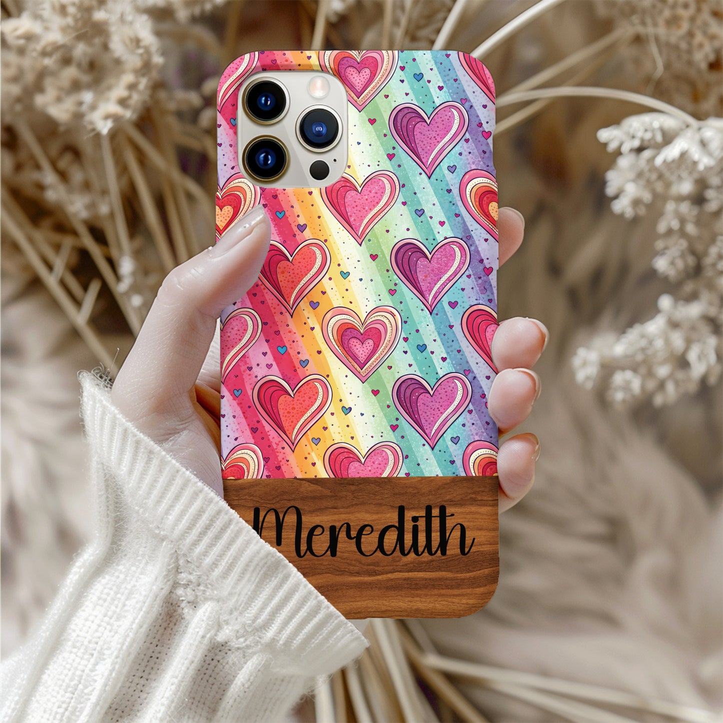 Personalized Rainbow Hearts Pattern Phone Case