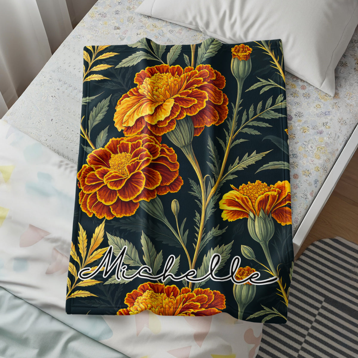 Custom Floral Pattern with Custom Name on it Custom Blanket - Walk Greener