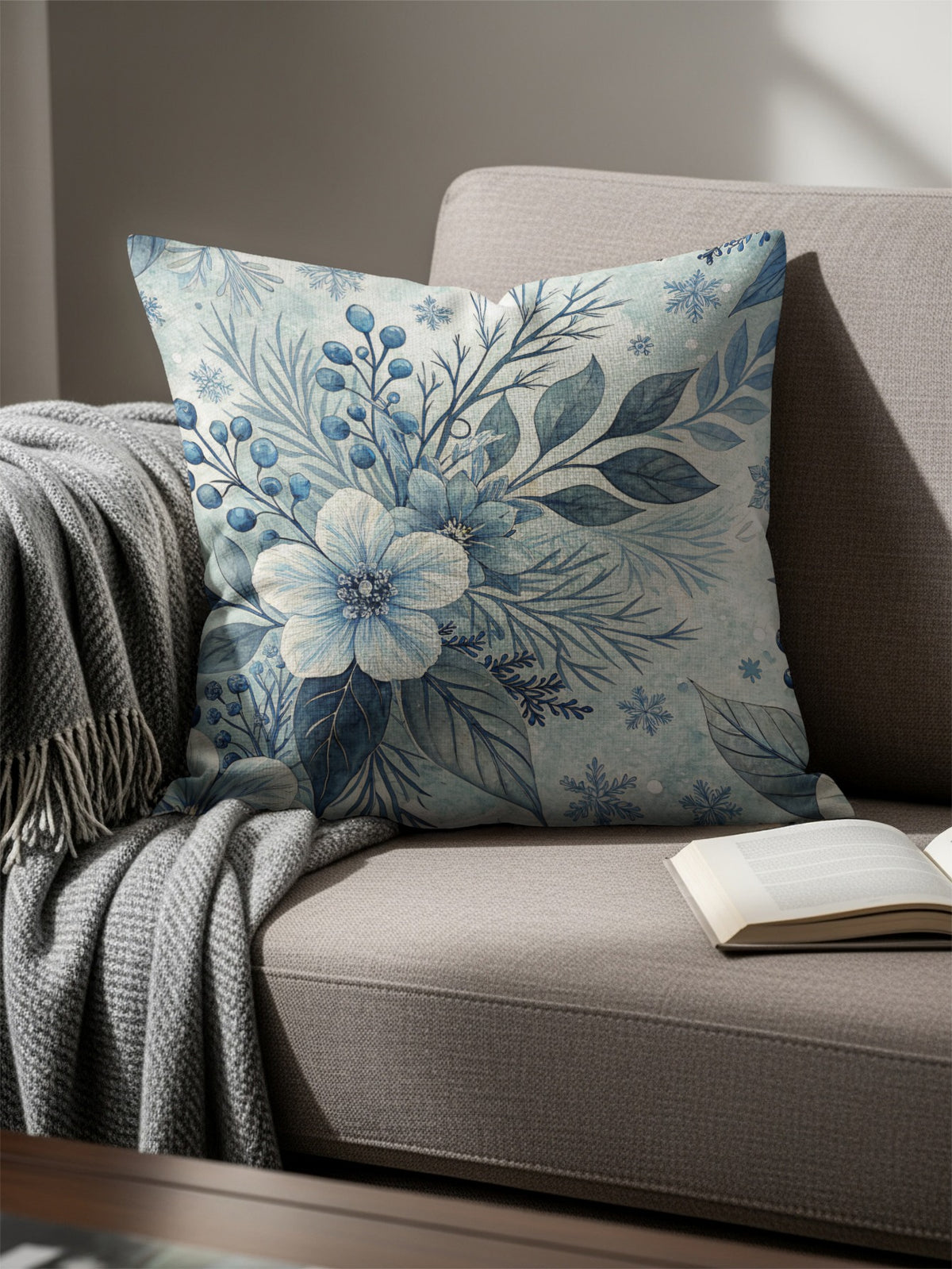 Blue Floral Design Soft Throw Pillow Home Decor