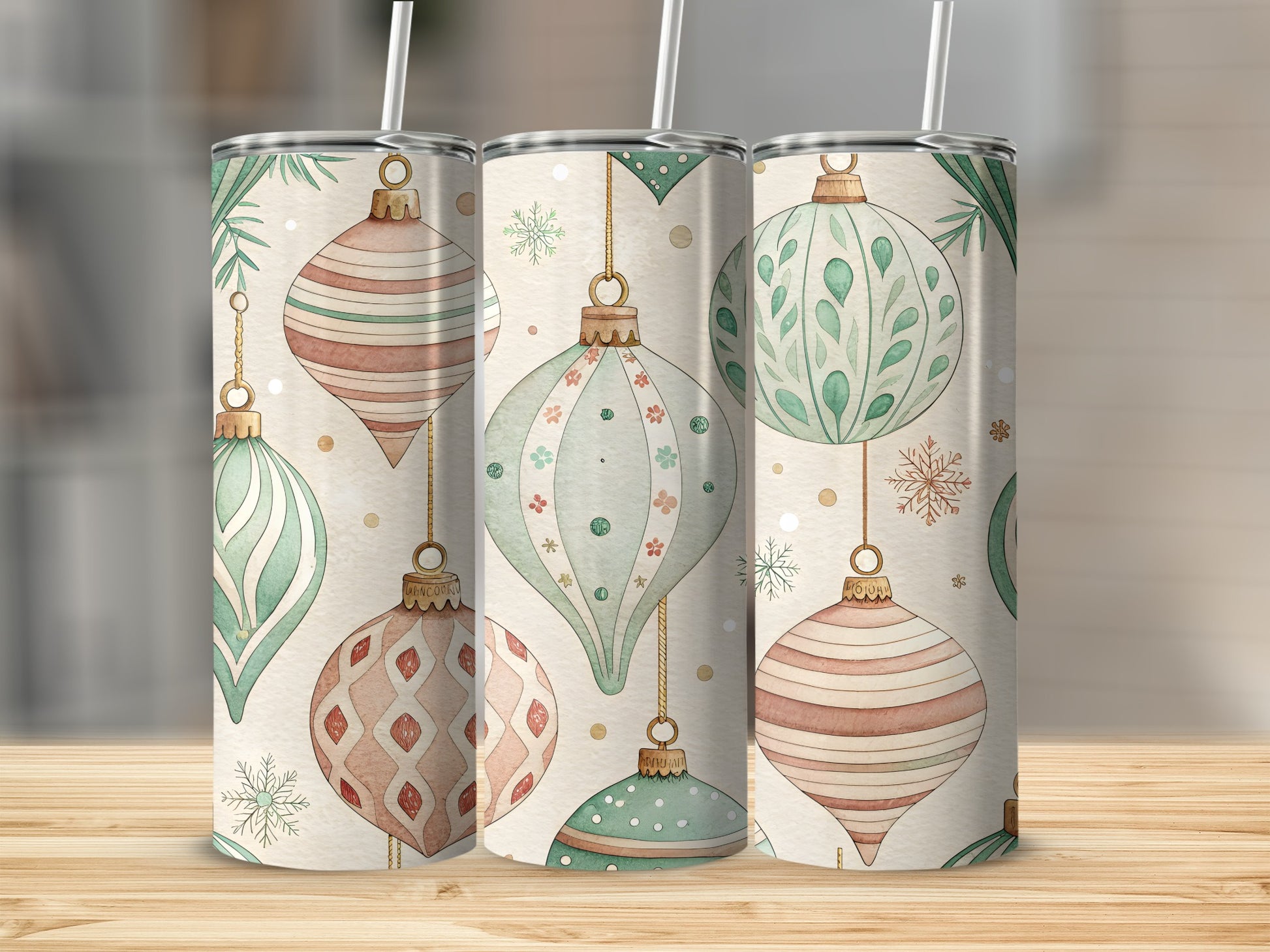 Festive Ornament Patterned Tumbler Christmas Coffee Cup