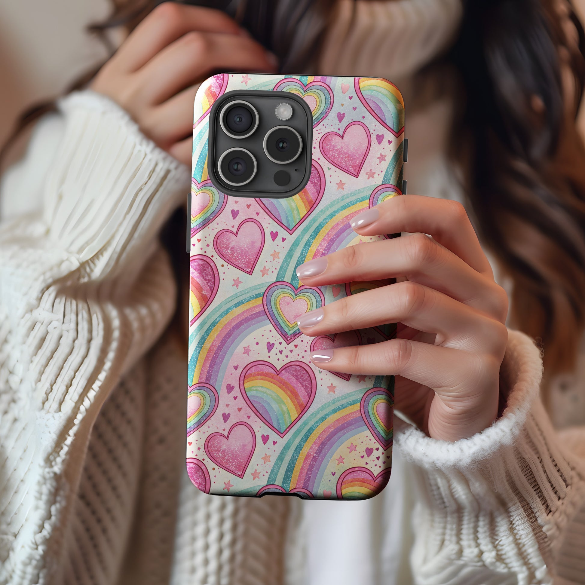 Rainbow Hearts Pattern Design with Custom Name Custom Phone Case - Walk Greener