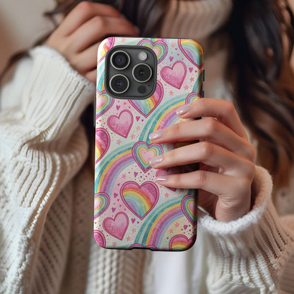 Rainbow Hearts Pattern Design with Custom Name Custom Phone Case - Walk Greener