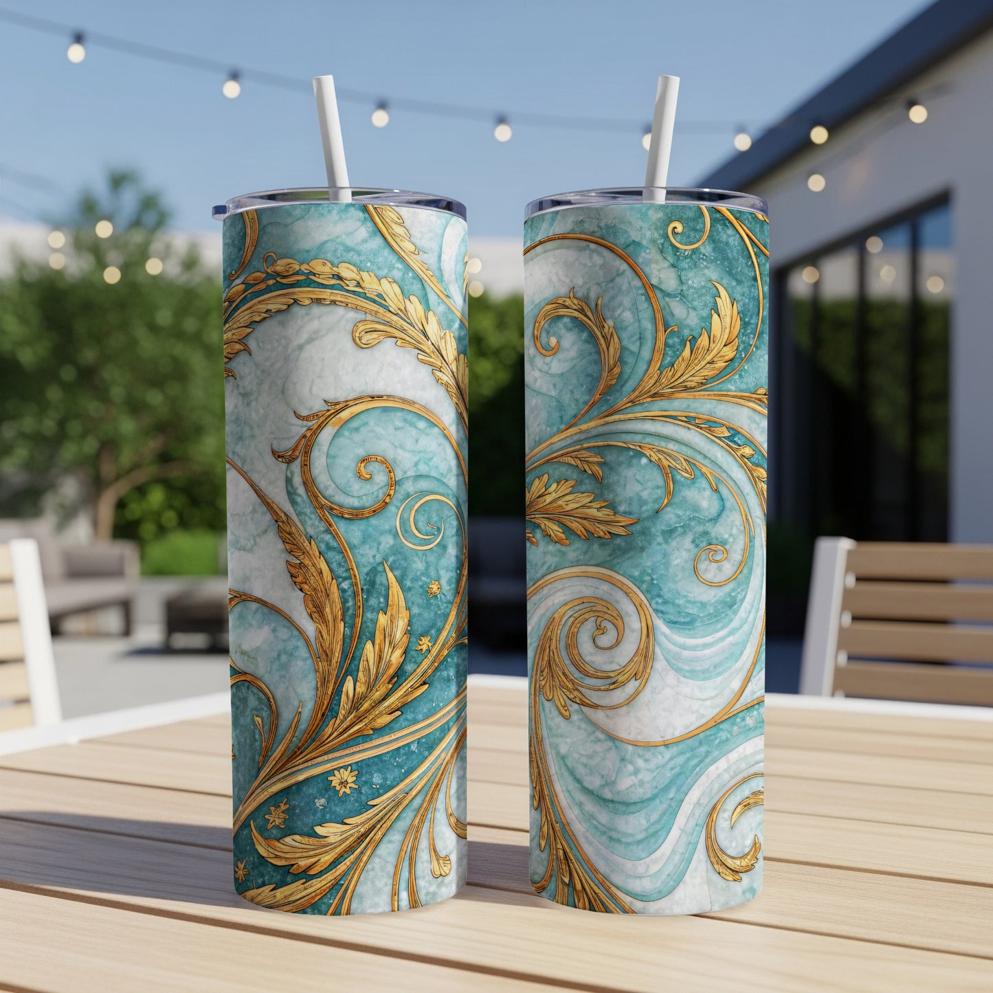 Elegant Gold and Turquoise Floral Design Tumbler