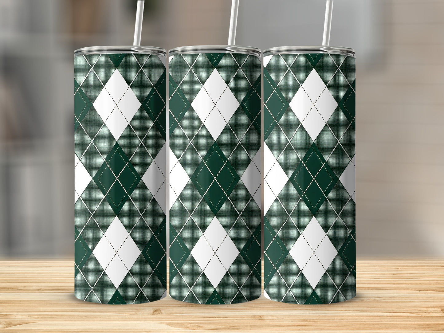 Green and White Argyle Pattern Tumbler Product