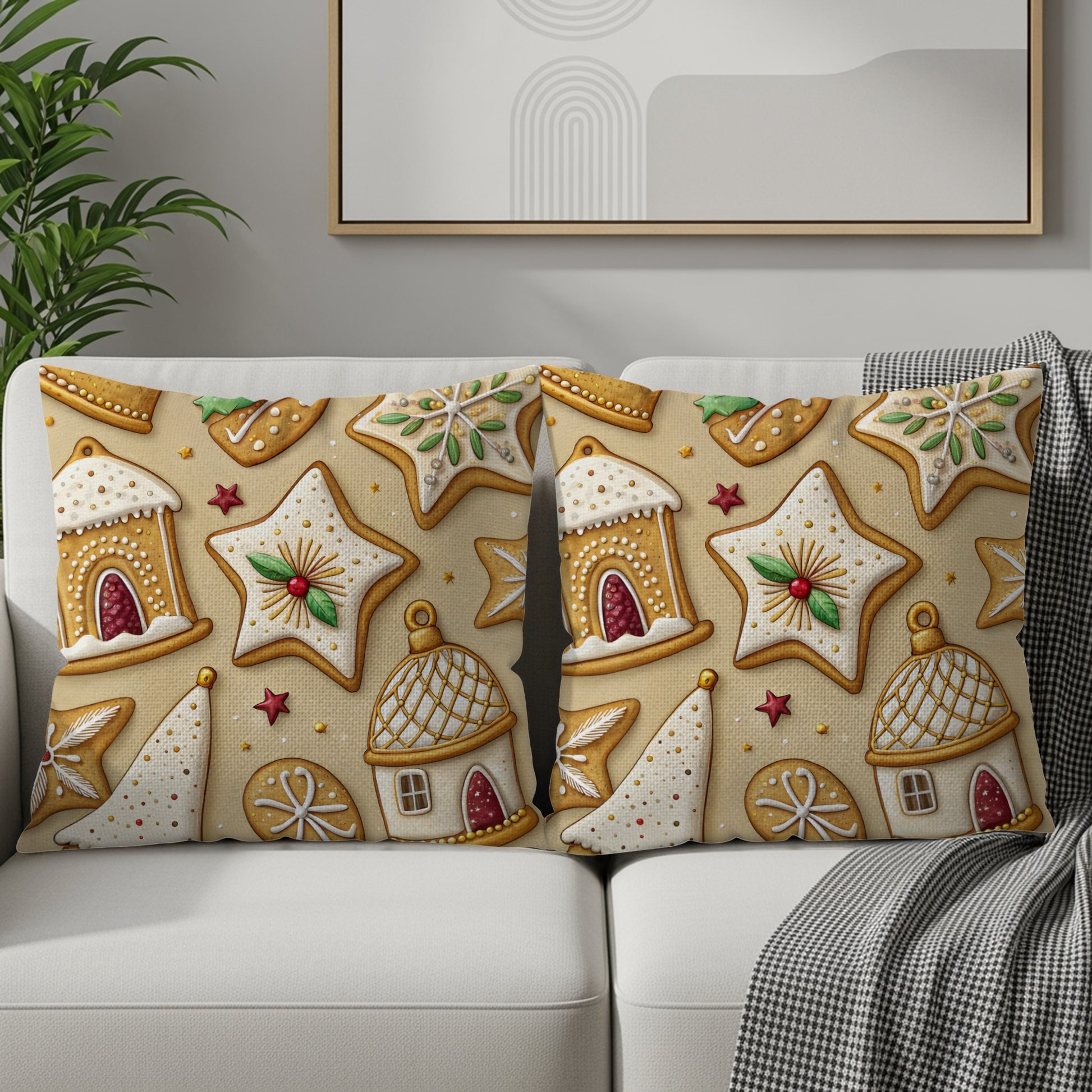 Festive Gingerbread Holiday Throw Pillow Decor Set