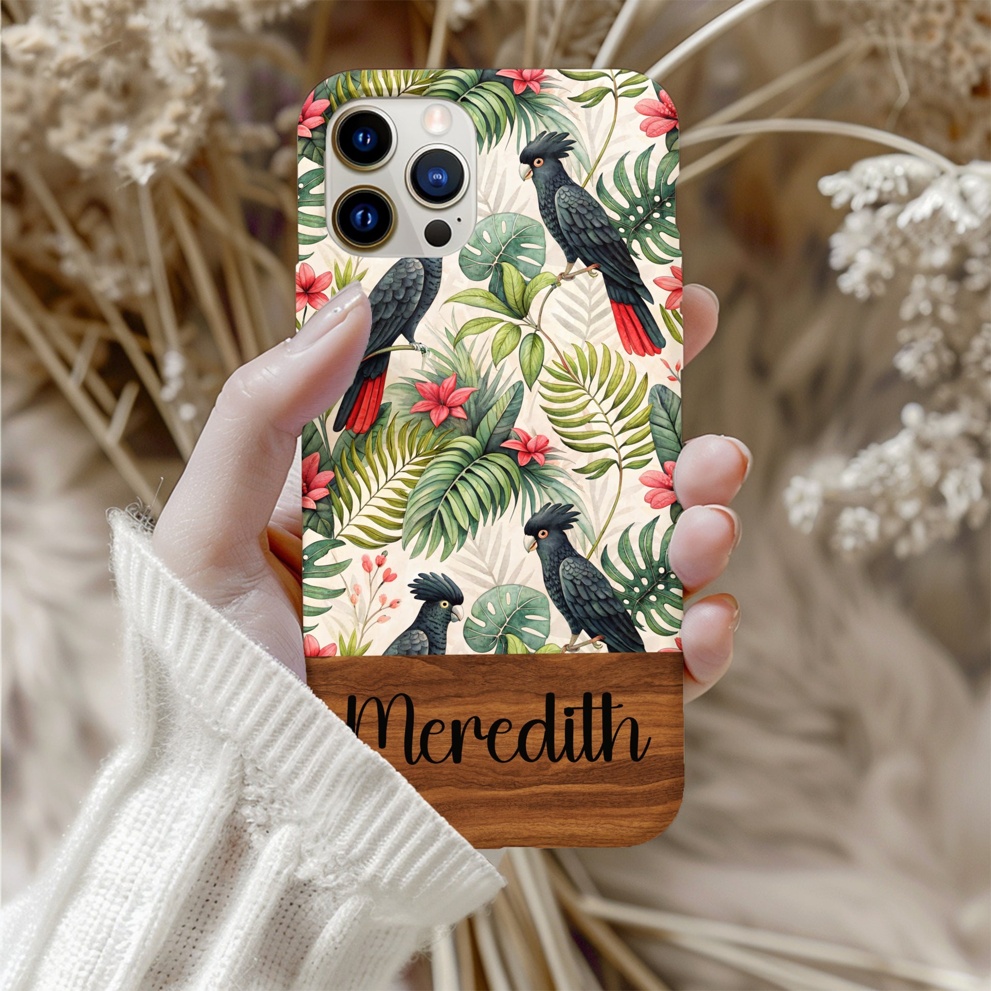 Custom Flamingo Tropical Birds and Greenery Phone Case