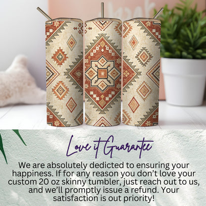 Tribal Geometric 20 oz Skinny Tumbler with Straw