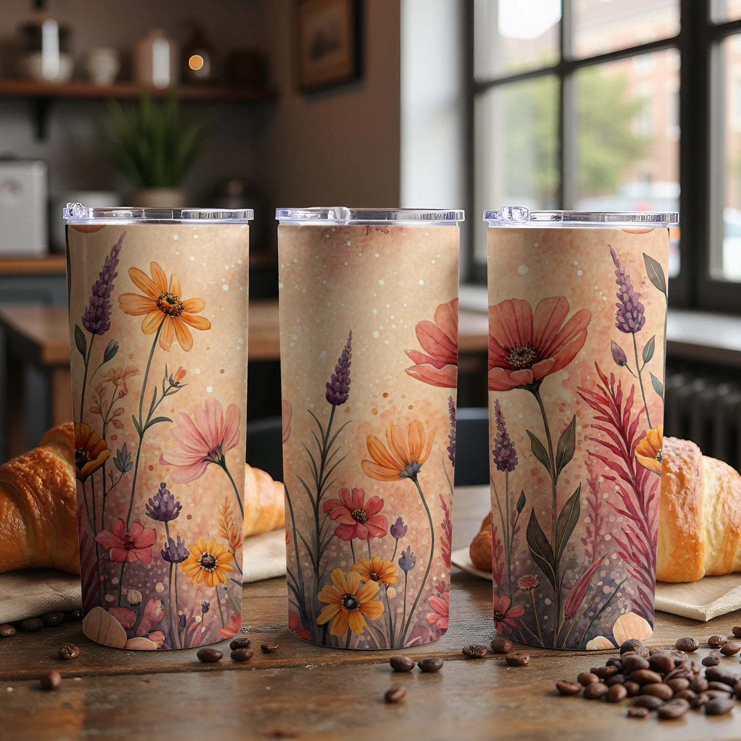 Floral Watercolor Design Artistic Pattern 20 oz Skinny Tumbler - Walk Greener